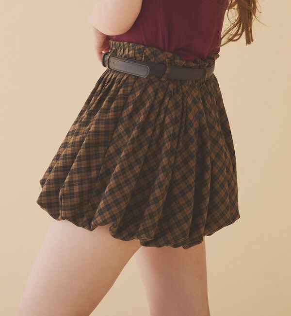  「ベルト付きプリーツバルーンミニスカート」|スカート|