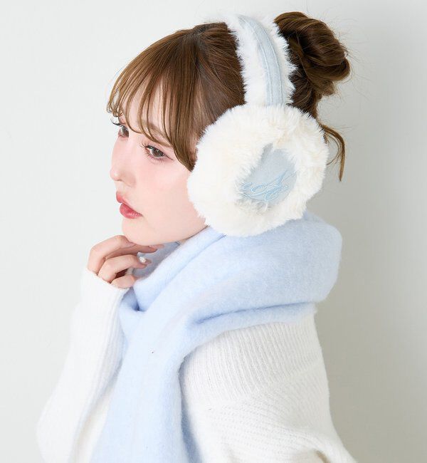  「刺繍入りフェイクムートンイヤーマフ」|その他|サックスブルー