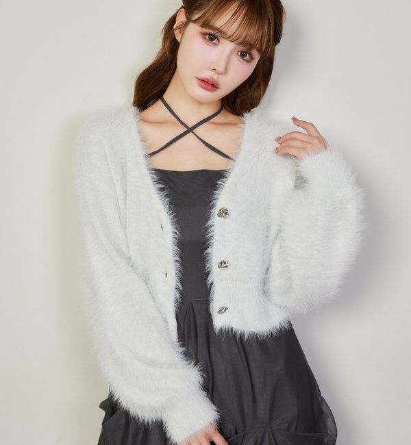  「milkyフェザーショートカーデ」|ニット・セーター|サックスブルー