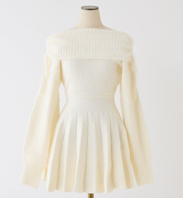  「オフショルプリーツニットミニワンピ」|ワンピース|