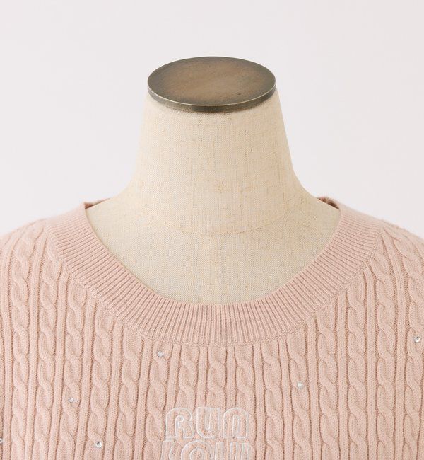  「キラキラ付ロゴ刺繍ケーブルニット」|ニット・セーター|