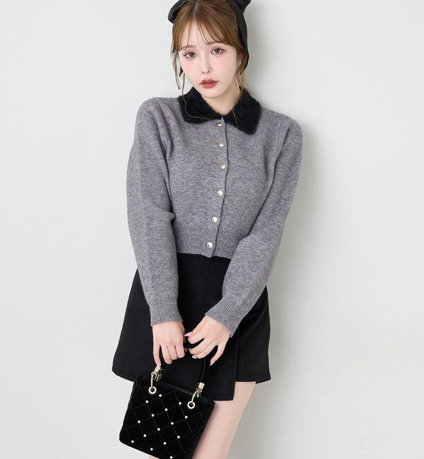  「シャギー襟配色ポロニット」|ニット・セーター|