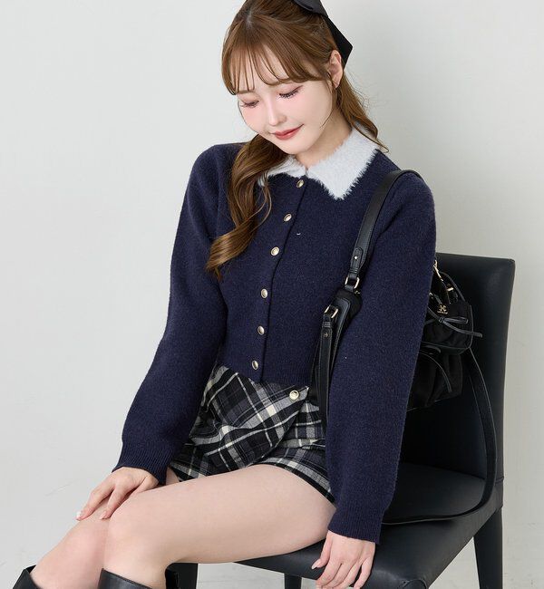  「シャギー襟配色ポロニット」|ニット・セーター|