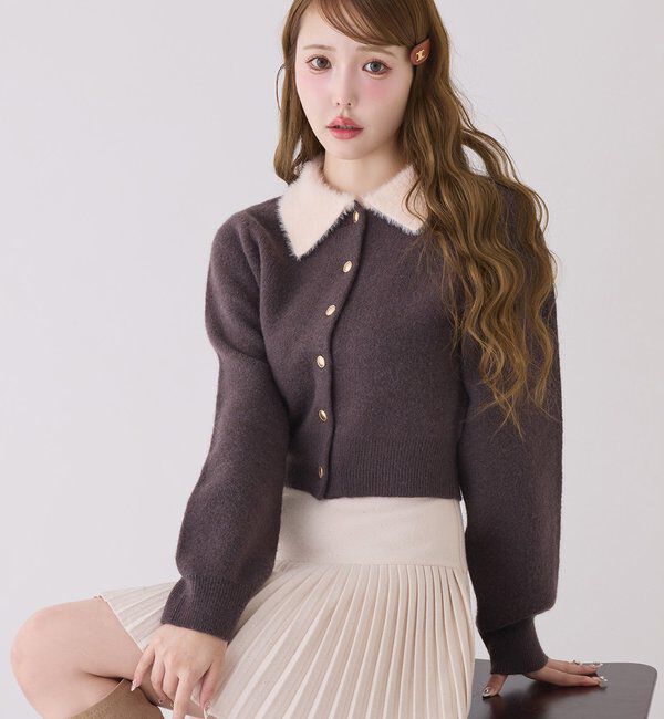 「シャギー襟配色ポロニット」|ニット・セーター|