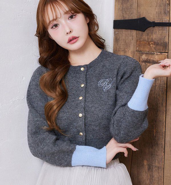  「配色袖刺繍入りカーデ」|ニット・セーター|
