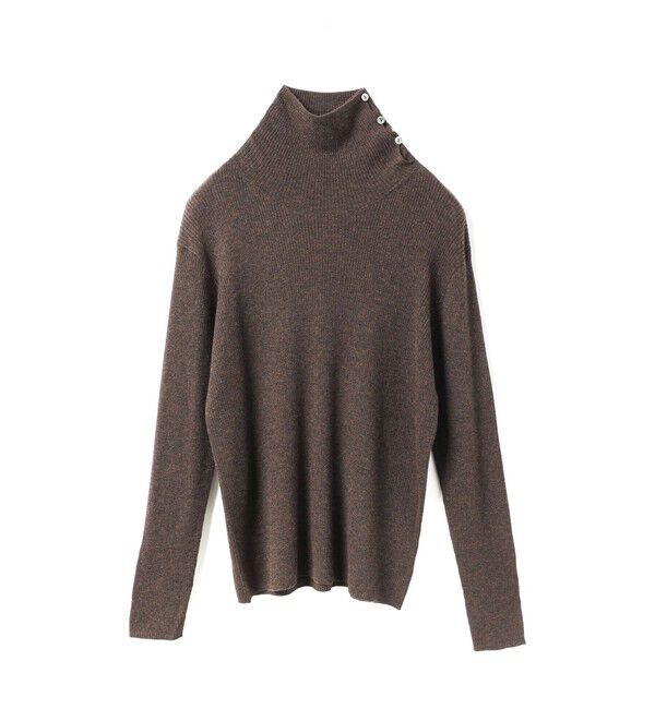 mizuiro ind「mizuiro ind ボタン付きリブハイネックプルオーバー」|ニット・セーター|ブラウン