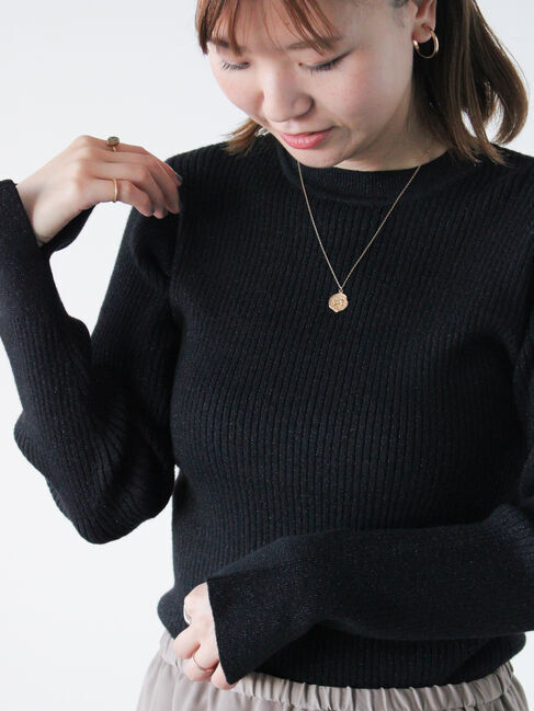 Lugnoncure「ラメ混クルーネックリブニット」|ニット・セーター|ブラック