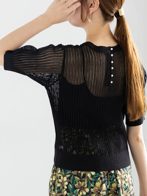 Te chichi「バックパールメッシュハーフスリーブニット」|ニット・セーター|