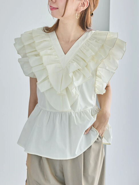 Te chichi「ギャザーフリルペプラムブラウス」|シャツ・ブラウス|オフホワイト