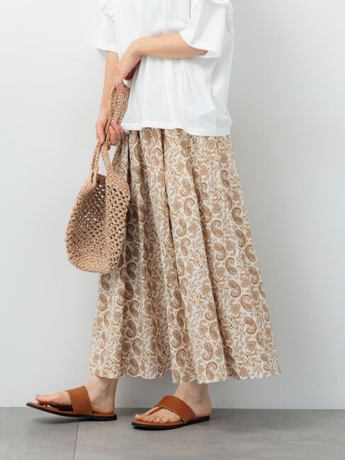 Lugnoncure「ペイズリー柄コットンギャザースカート」|スカート|オフホワイト