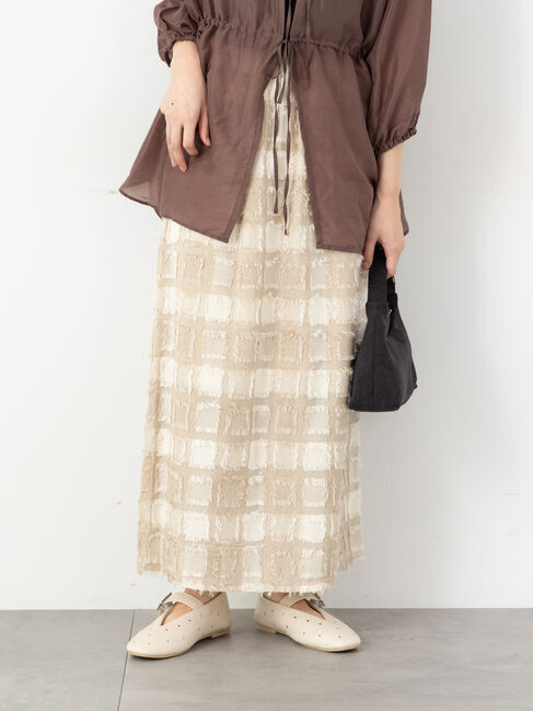 Te chichi TERRASSE「スクエアフリンジスカート」|スカート|ベージュ