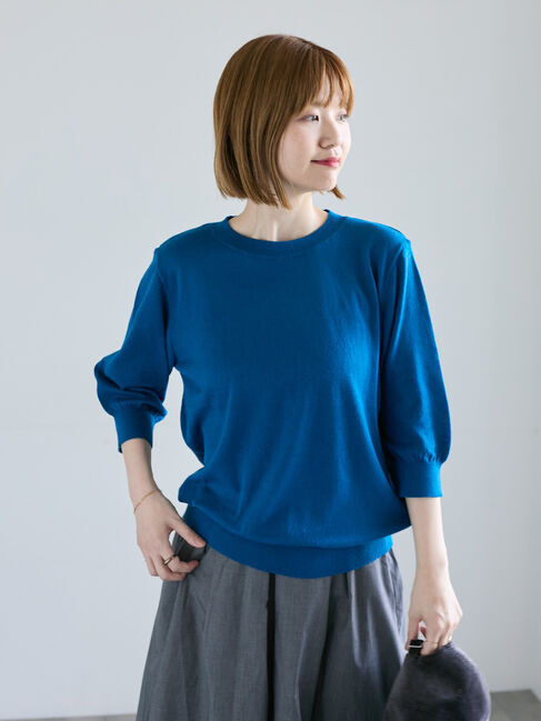 Lugnoncure「コットンクルーネックニット」|ニット・セーター|ブルー