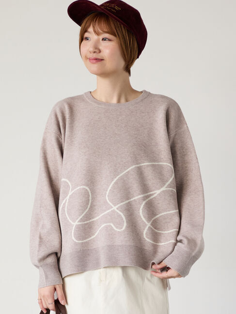 Lugnoncure「ライン入りジャカードワイドニット」|ニット・セーター|ベージュ