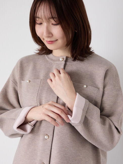 Te chichi TERRASSE「パール釦バイカラーニットカーディガン」|カーディガン|ベージュ