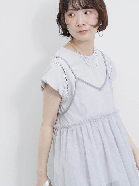 Samansa Mos2 blue「ラメチュールビスチェ」|シャツ・ブラウス|Ｓグレー