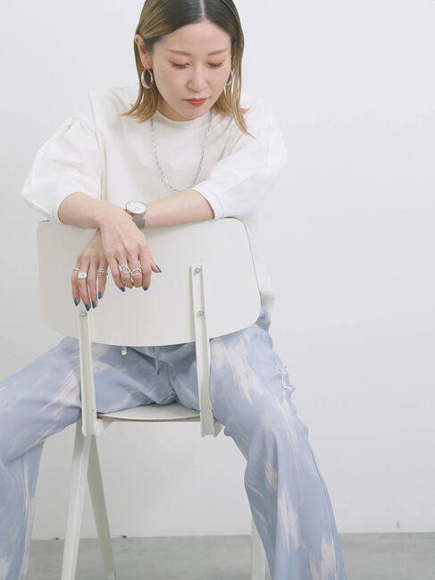 Samansa Mos2 blue「【接触冷感】水彩柄イージーパンツ」|その他|