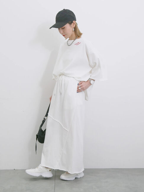 Samansa Mos2 blue「◎裏毛切替ナロースカート」|スカート|