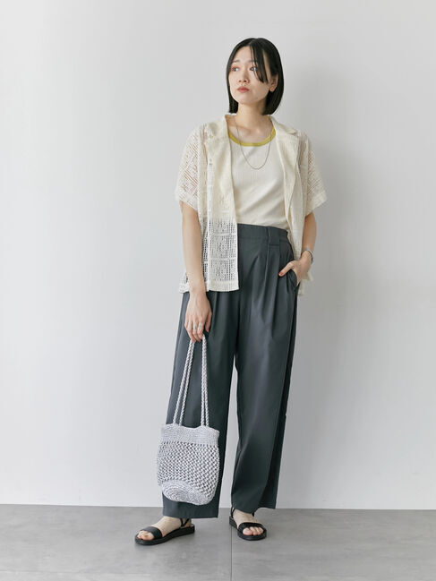 Samansa Mos2 blue「ストレッチタックカーブパンツ」|その他|