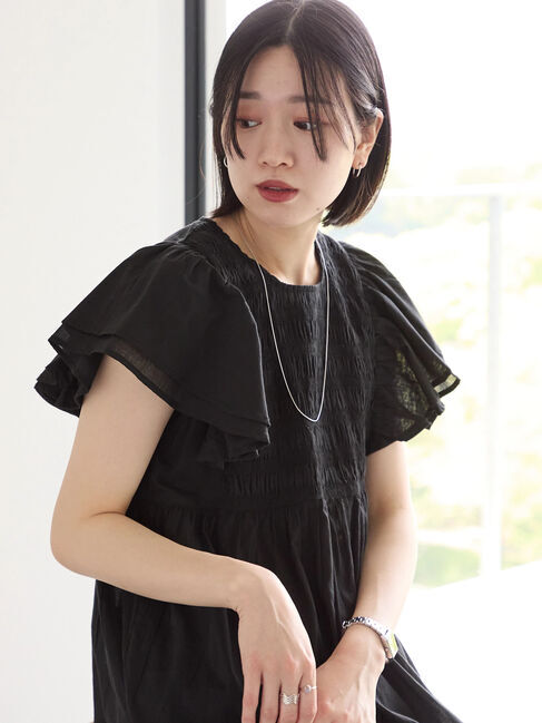 Samansa Mos2 blue「【Made in India】シャーリングブラウス」|シャツ・ブラウス|