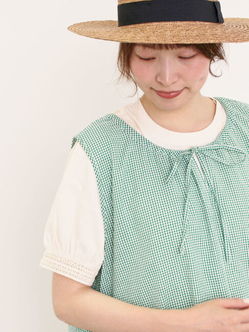 Samansa Mos2「【汗染み防止】袖口レースパフスリーブTシャツ」|Tシャツ・カットソー|