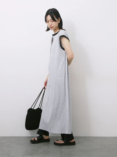 Samansa Mos2 blue「◎ヘンリーネックテレコワンピース」|ワンピース|