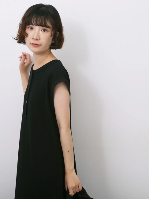 Samansa Mos2 blue「◎ヘンリーネックテレコワンピース」|ワンピース|