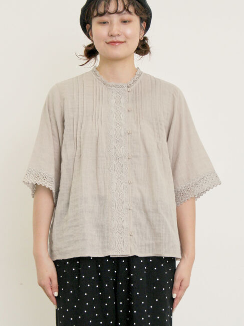 Samansa Mos2「ドビーストライプレースブラウス」|シャツ・ブラウス|