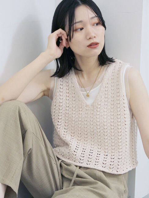Samansa Mos2 blue「テープヤーン透かしニットベスト」|ニット・セーター|キナリ