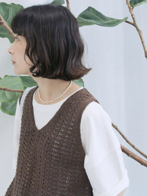 Samansa Mos2 blue「テープヤーン透かしニットベスト」|ニット・セーター|