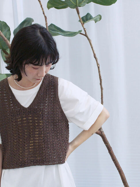Samansa Mos2 blue「テープヤーン透かしニットベスト」|ニット・セーター|