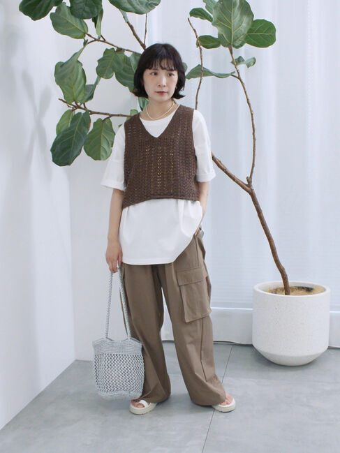 Samansa Mos2 blue「テープヤーン透かしニットベスト」|ニット・セーター|