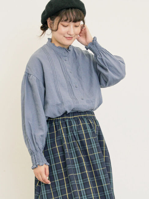 Samansa Mos2「【Cross&times;Linen】ピンタックブラウス」|シャツ・ブラウス|ブルー