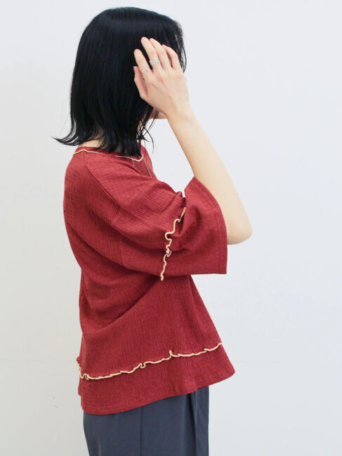 Samansa Mos2 blue「配色メローアソートプルオーバー」|Tシャツ・カットソー|