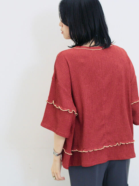 Samansa Mos2 blue「配色メローアソートプルオーバー」|Tシャツ・カットソー|