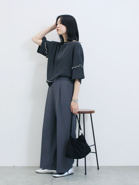 Samansa Mos2 blue「配色メローアソートプルオーバー」|Tシャツ・カットソー|