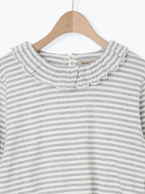 Samansa Mos2「襟付きしぼしぼボーダーカットソー」|Tシャツ・カットソー|