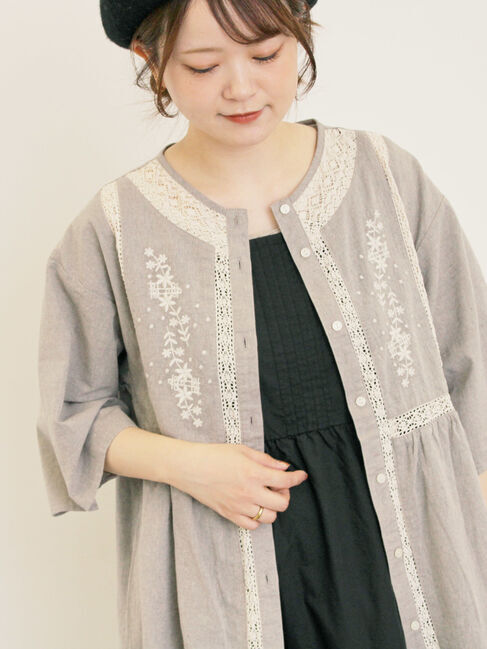 Samansa Mos2「花刺繍切替えブラウス」|シャツ・ブラウス|グレー