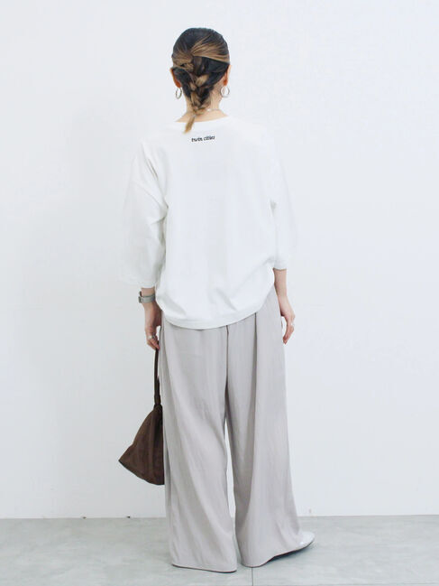 Samansa Mos2 blue「チェーン刺繍7分袖プルオーバー」|Tシャツ・カットソー|