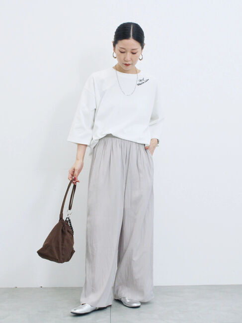 Samansa Mos2 blue「チェーン刺繍7分袖プルオーバー」|Tシャツ・カットソー|