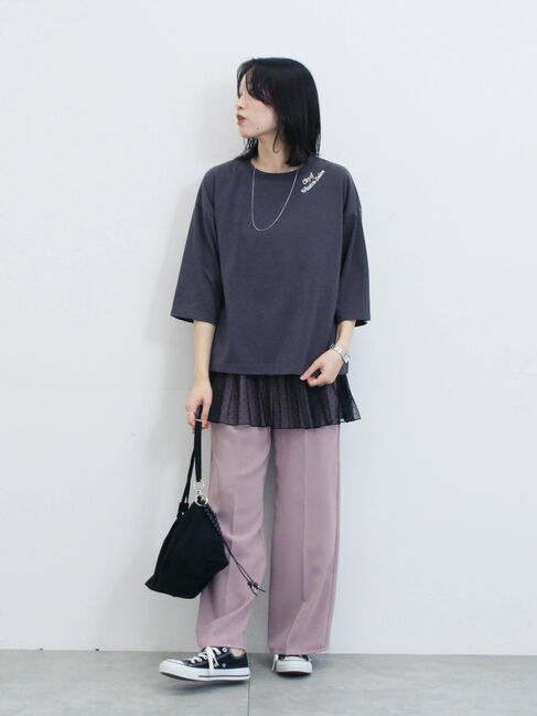 Samansa Mos2 blue「チェーン刺繍7分袖プルオーバー」|Tシャツ・カットソー|