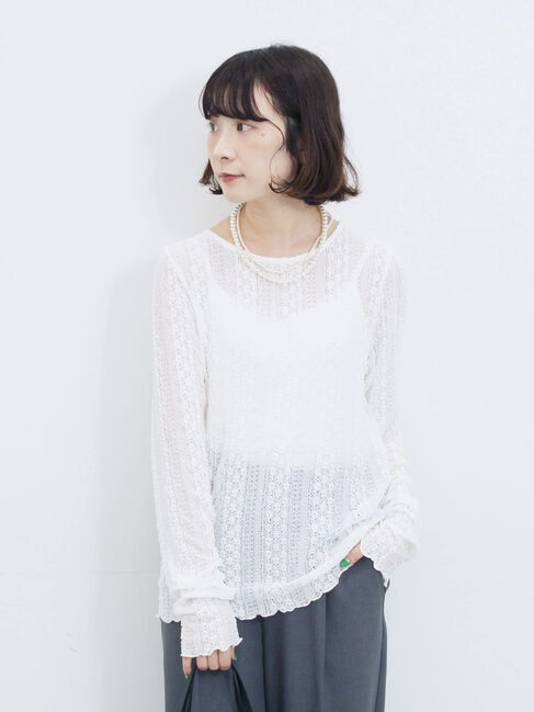 Samansa Mos2 blue「シアーレースロンT」|Tシャツ・カットソー|