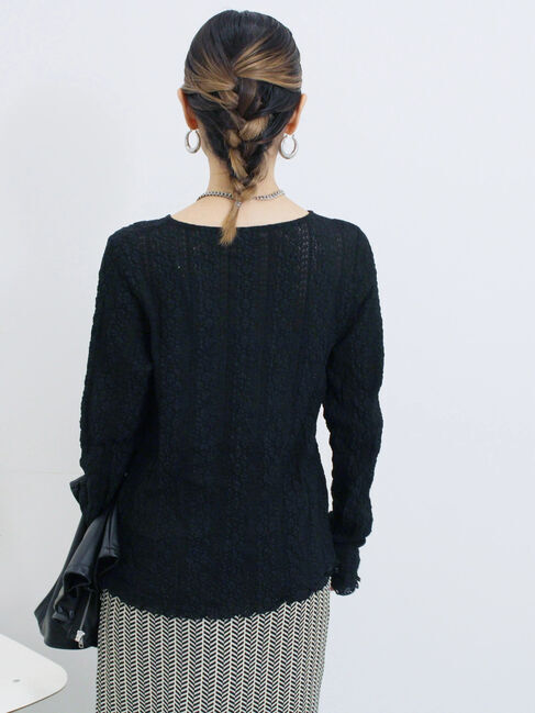 Samansa Mos2 blue「シアーレースロンT」|Tシャツ・カットソー|