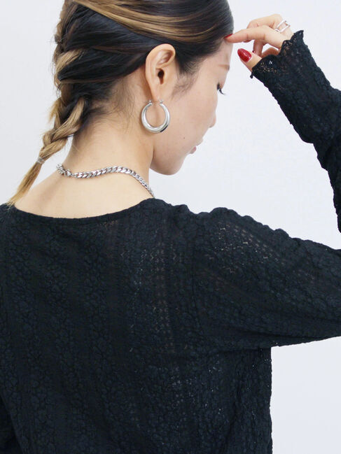 Samansa Mos2 blue「シアーレースロンT」|Tシャツ・カットソー|ブラック