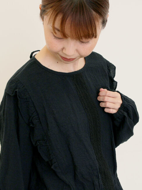 Samansa Mos2「フロントレースブラウス」|シャツ・ブラウス|ブラック