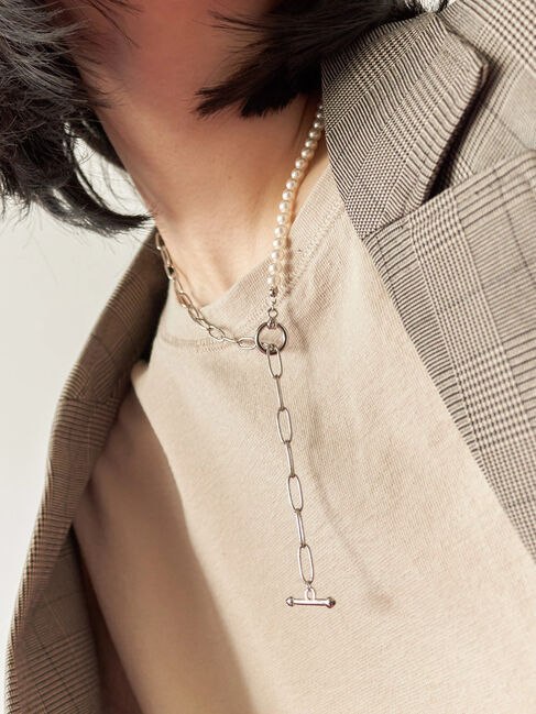 Samansa Mos2 blue「パール&チェーンミックスネックレス」|その他|