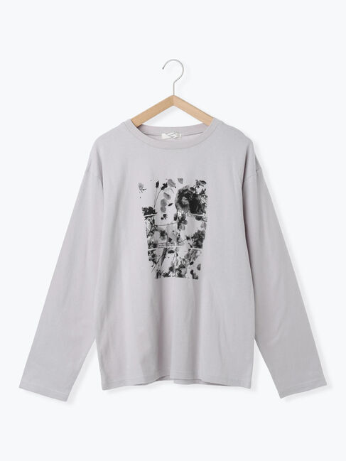 Samansa Mos2 blue「箔フォトプリントロンT」|Tシャツ・カットソー|