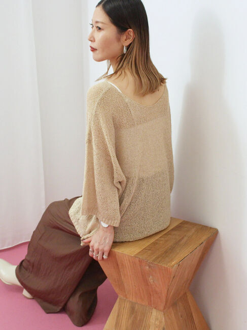 Samansa Mos2 blue「◎7分袖シアーニット」|ニット・セーター|ベージュ