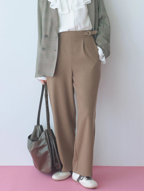 Samansa Mos2 blue「【イージーケア】サイドタブストレートパンツ」|その他|ベージュ