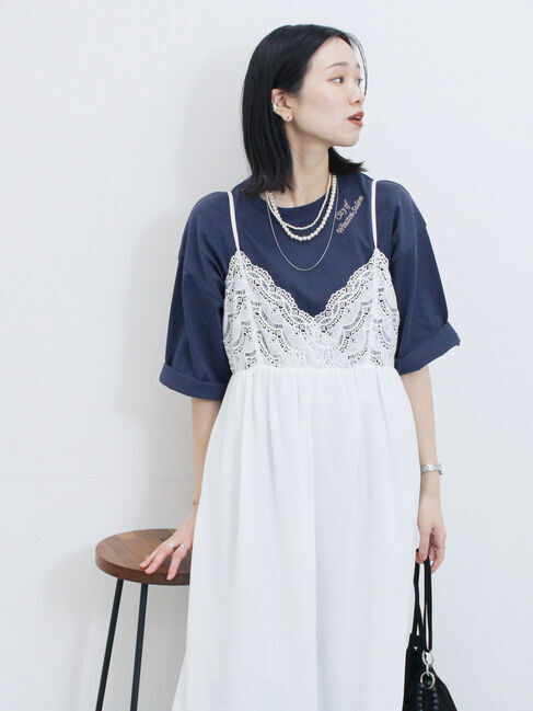 Samansa Mos2 blue「胸レースキャミワンピース」|ワンピース|オフホワイト