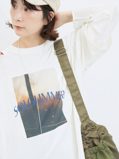 Samansa Mos2 blue「袖シフォンレイヤードプルオーバー」|Tシャツ・カットソー|